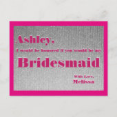 Hot Pink and Silver - Wil jij mijn bruidsmeisje zi Uitnodiging Briefkaart (Voorkant)