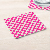 Hot pink and tan checkerboard pattern kartonnen onderzetters (Schuin)