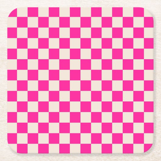 Hot pink and tan checkerboard pattern kartonnen onderzetters (Voorkant)