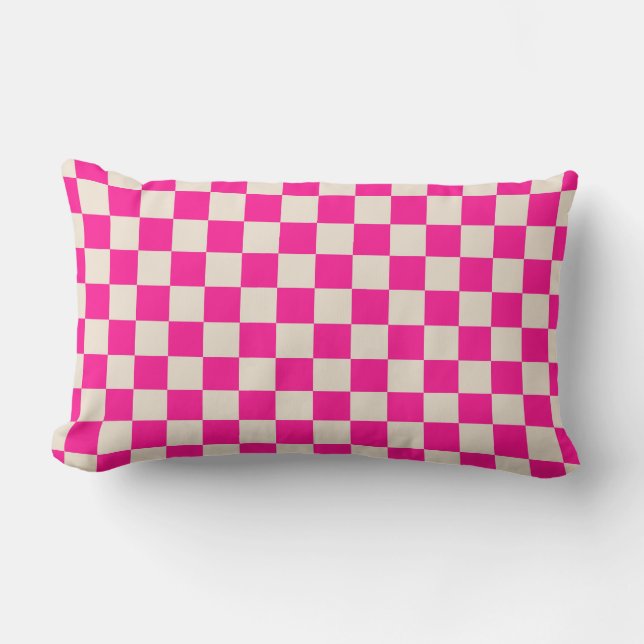Hot pink and tan checkerboard pattern kussen (Voorkant)