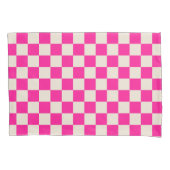 Hot pink and tan checkerboard pattern kussensloop (Voorkant-Links)