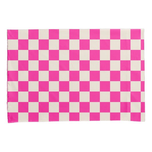 Hot pink and tan checkerboard pattern kussensloop (Voorkant-Rechts)