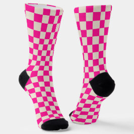 Hot pink and tan checkerboard pattern sokken