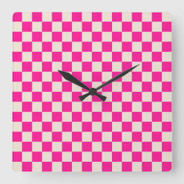 Hot pink and tan checkerboard pattern vierkante klok