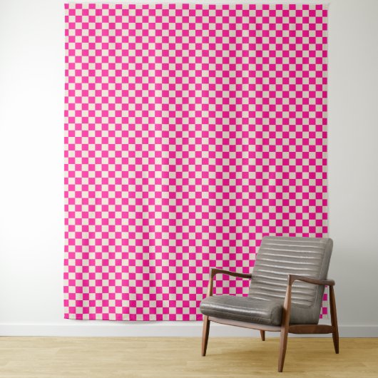 Hot pink and tan checkerboard pattern wandkleed (In situ)