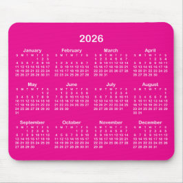 Hot Pink and White 2026 Calendar Muismat