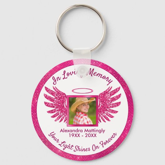 Hot Pink Angel Wings Halo Girly Foto Memorial Key Sleutelhanger (Voorkant)