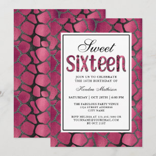 Hot Pink Animal Print Sweet Sixteen Verjaardagsfee Kaart