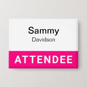 Hot Pink Attendee Naam Badge Pinback 3.5 inch Button (Voorkant)