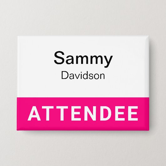 Hot Pink Attendee Naam Badge Pinback 3.5 inch Button (Voorkant)
