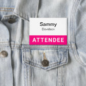 Hot Pink Attendee Naam Badge Pinback 3.5 inch Button (Insitu)