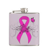 Hot Pink Awareness Ribbon met Butterfly Heupfles (Voorkant)