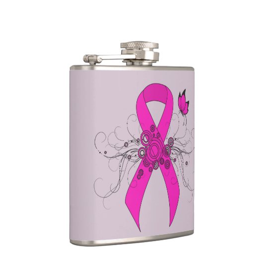 Hot Pink Awareness Ribbon met Butterfly Heupfles (Rechts)
