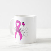 Hot Pink Awareness Ribbon met Butterfly Koffiemok (Voorkant links)