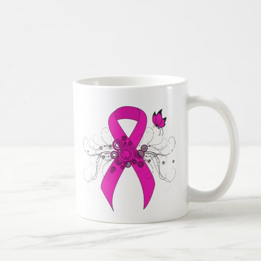 Hot Pink Awareness Ribbon met Butterfly Koffiemok (Rechts)