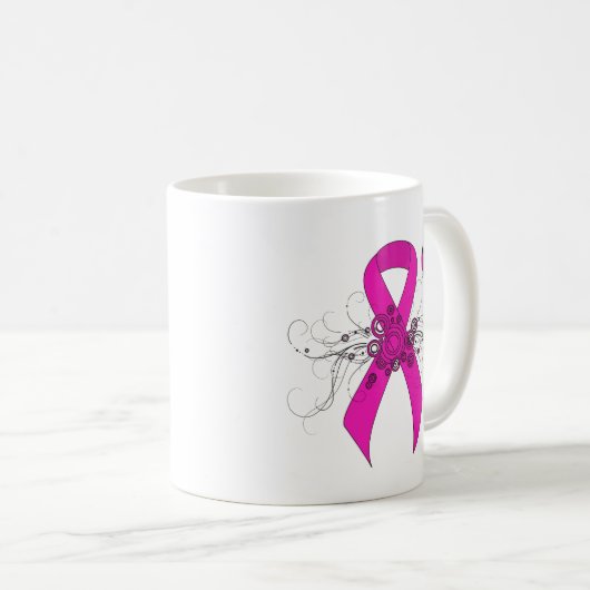 Hot Pink Awareness Ribbon met Butterfly Koffiemok (Voorkant rechts)