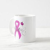 Hot Pink Awareness Ribbon met Butterfly Koffiemok (Voorkant links)