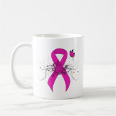 Hot Pink Awareness Ribbon met Butterfly Koffiemok (Links)