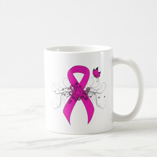 Hot Pink Awareness Ribbon met Butterfly Koffiemok (Rechts)