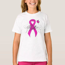 Hot Pink Awareness Ribbon met Butterfly T-shirt
