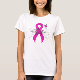 Hot Pink Awareness Ribbon met Butterfly T-shirt