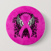 Hot Pink Awareness Ribbon met Wings Ronde Button 7,6 Cm (Voorkant)