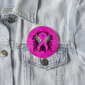 Hot Pink Awareness Ribbon met Wings Ronde Button 7,6 Cm (In situ)