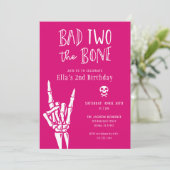 Hot Pink Bad Two The Bone 2e verjaardagsfeestje Kaart (Staand voorkant)