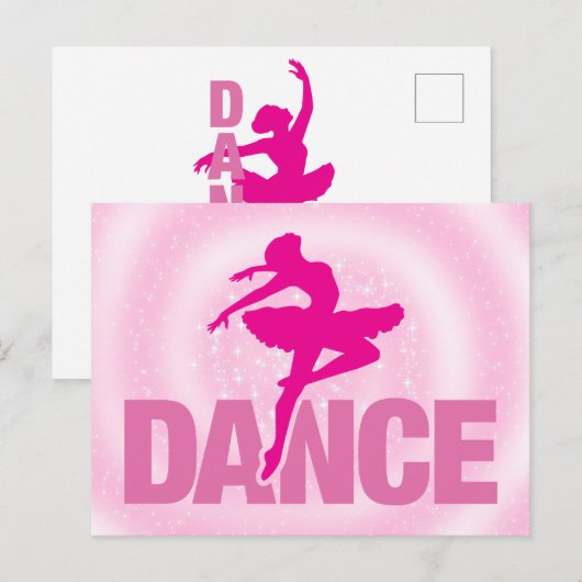 Hot Pink Ballerina Dance Sparkle Briefkaart (Voorkant / Achterkant)