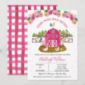 Hot Pink Barn Boerderij Farmyard Animals Baby show Kaart (Voorkant / Achterkant)