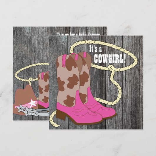 Hot Pink Barn Wood Cowgirl Baby shower Uitnodiging (Voorkant / Achterkant)