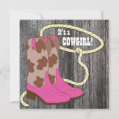 Hot Pink Barn Wood Cowgirl Baby shower Uitnodiging (Voorkant)