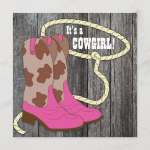 Hot Pink Barn Wood Cowgirl Baby shower Uitnodiging