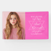 Hot Pink Bat Mitswa Party Foto gepersonaliseerd Spandoek (Horizontaal)