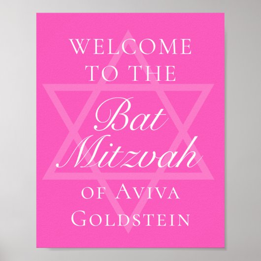 Hot Pink Bat Mitswa Party Ster van David Poster (Voorkant)