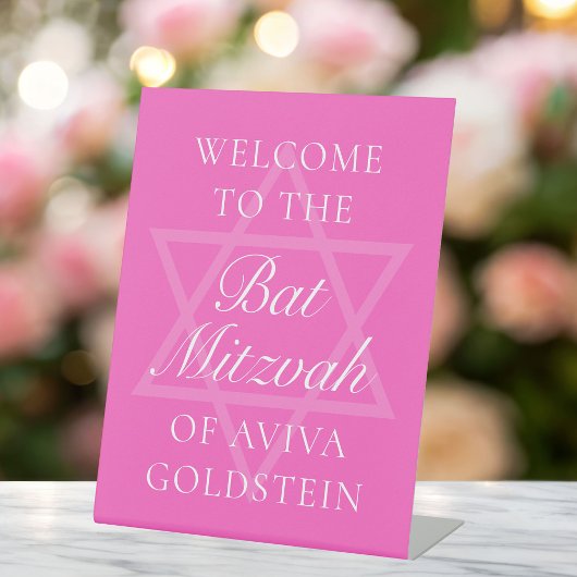 Hot Pink Bat Mitswa Party Ster van David Reclamebord Met Voetstuk