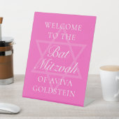 Hot Pink Bat Mitswa Party Ster van David Reclamebord Met Voetstuk (Insitu)