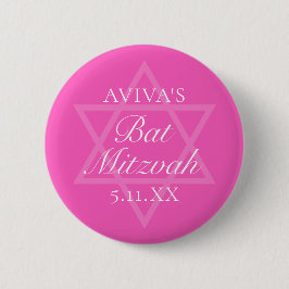 Hot Pink Bat Mitswa Party Ster van David Ronde Button 5,7 Cm