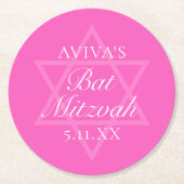 Hot Pink Bat Mitswa Party Ster van David Ronde Kartonnen Onderzetter (Voorkant)