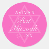 Hot Pink Bat Mitswa Party Ster van David Ronde Sticker (Voorkant)