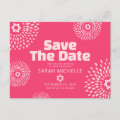 Hot Pink Bat Mitswa Save the Date Starburst Bold Uitnodiging Briefkaart (Voorkant)