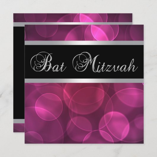 Hot Pink Bat Mitzvah Kaart (Voorkant / Achterkant)