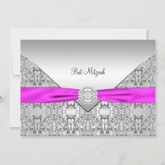Hot Pink Bat Mitzvah Kaart (Voorkant)