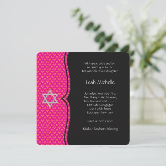 Hot Pink Bat Mitzvah Kaart (Staand voorkant)