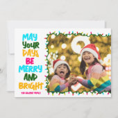 Hot Pink Be Merry Bright Christmas Lights Foto Feestdagenkaart (Voorkant)