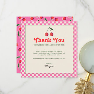 Hot Pink Berry Cherry Retro Verjaardag Bedankkaart