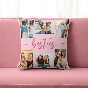 Hot Pink Besties Vrienden 6 Fotocollage Keepsake Kussen