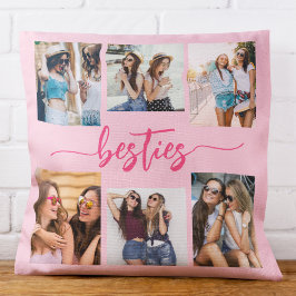 Hot Pink Besties Vrienden 6 Fotocollage Keepsake Kussen
