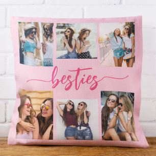 Hot Pink Besties Vrienden 6 Fotocollage Keepsake Kussen