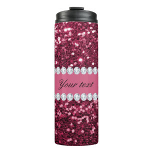 Hot Pink Big Faux Glitter en Diamonds Thermosbeker